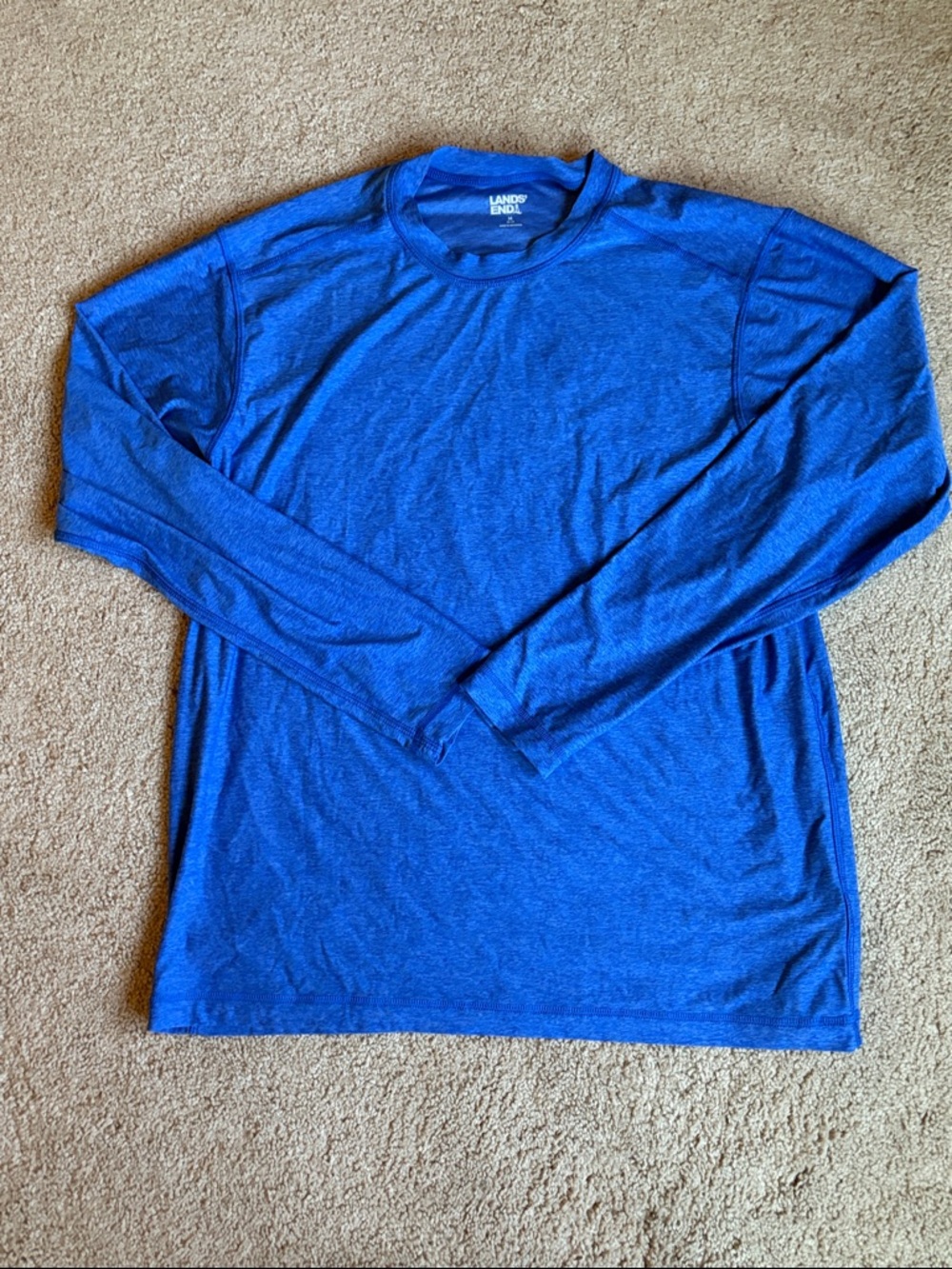 Lands' End Men's Long Sleeve rashguard or athletic shirt Crew Shirt - Blue